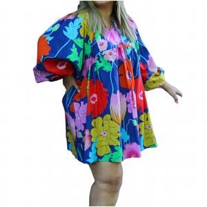 NEW THOMAS & CO floral puff sleeve dress in sandy blue